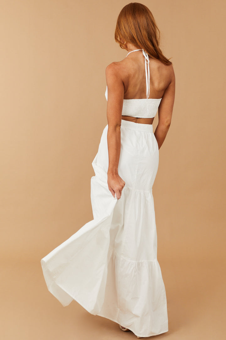 Off White Waist Cut Out Tiered Maxi Dress
