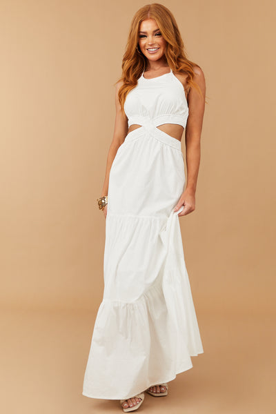Off White Waist Cut Out Tiered Maxi Dress