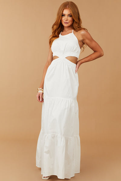 Off White Waist Cut Out Tiered Maxi Dress