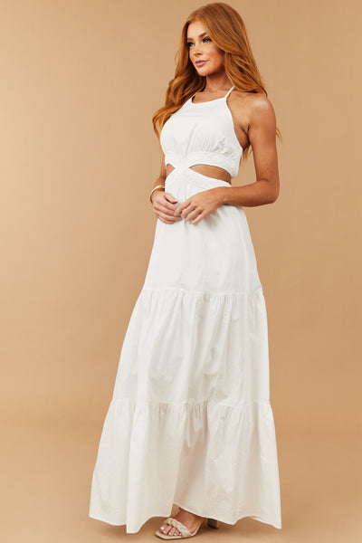 Off White Waist Cut Out Tiered Maxi Dress