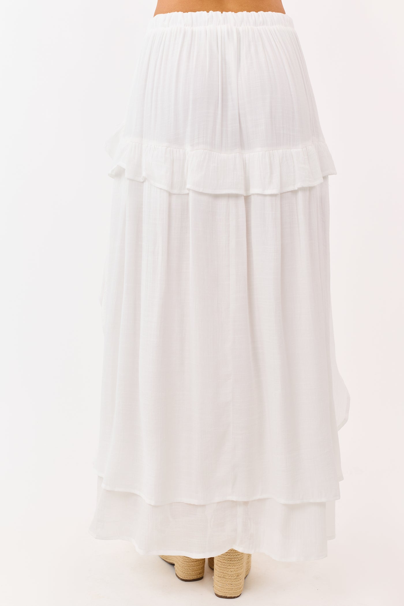 Off White Waterfall High-Low Hem Maxi Skirt
