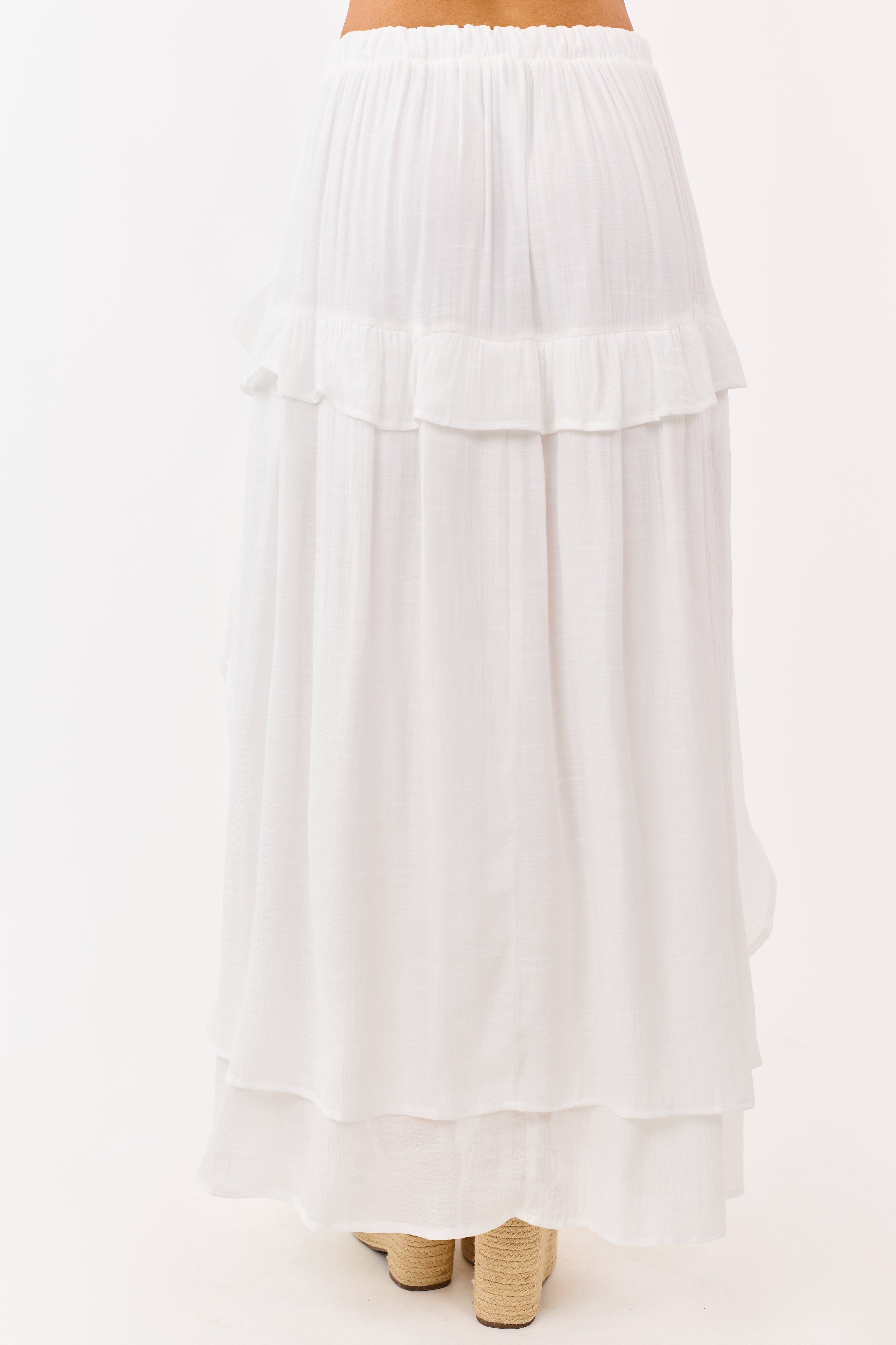 Off White Waterfall High-Low Hem Maxi Skirt