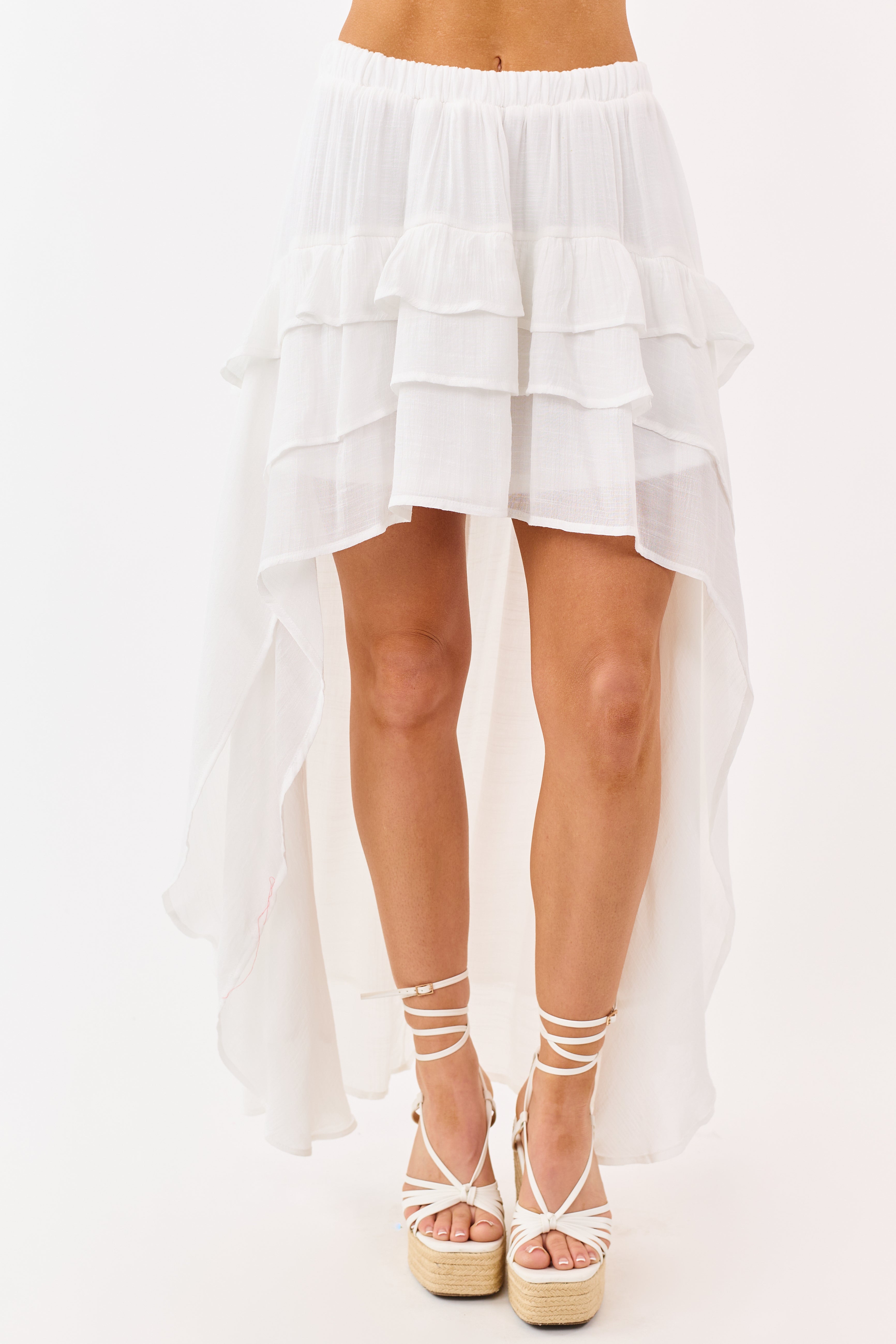 Off White Waterfall High-Low Hem Maxi Skirt