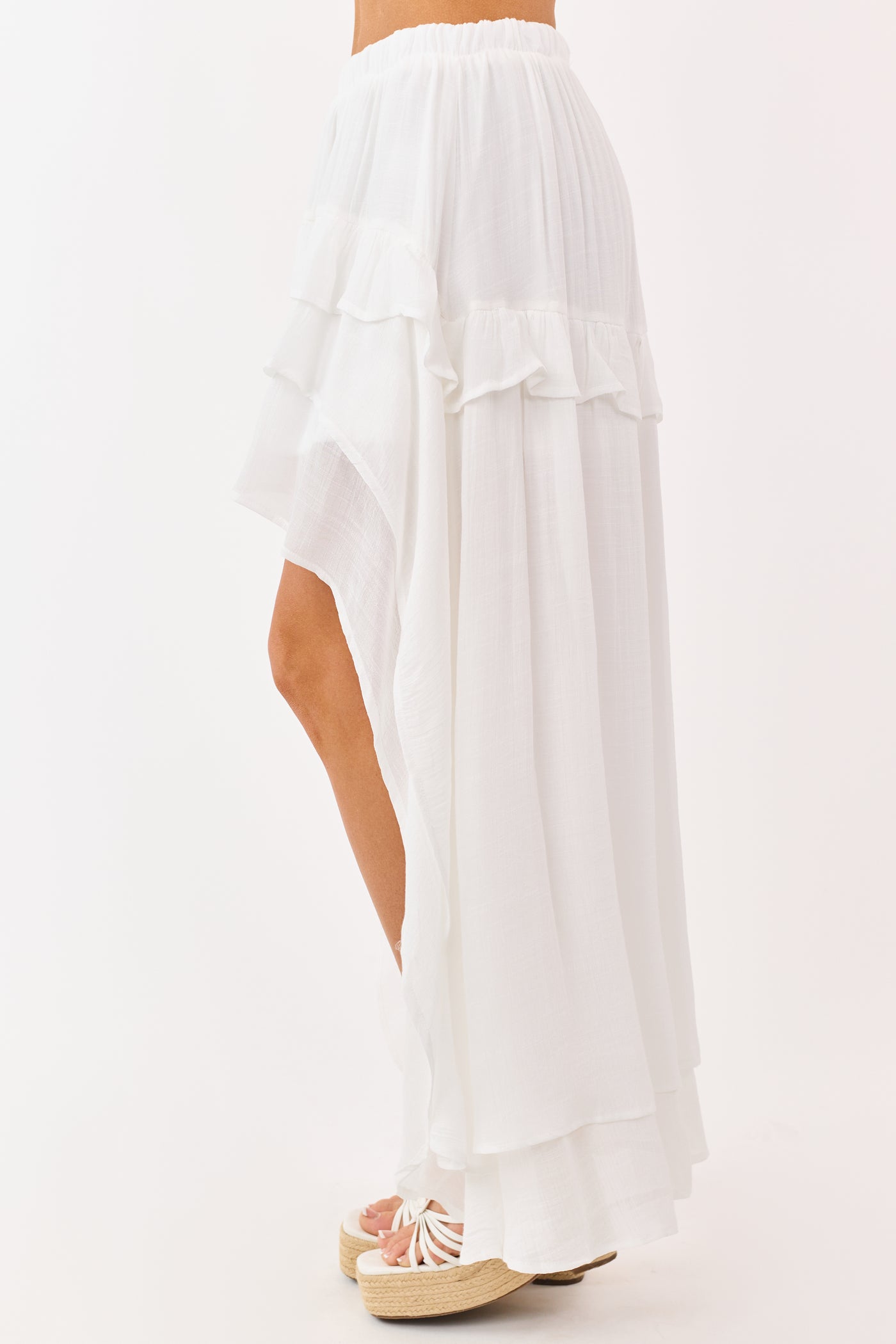 Off White Waterfall High-Low Hem Maxi Skirt