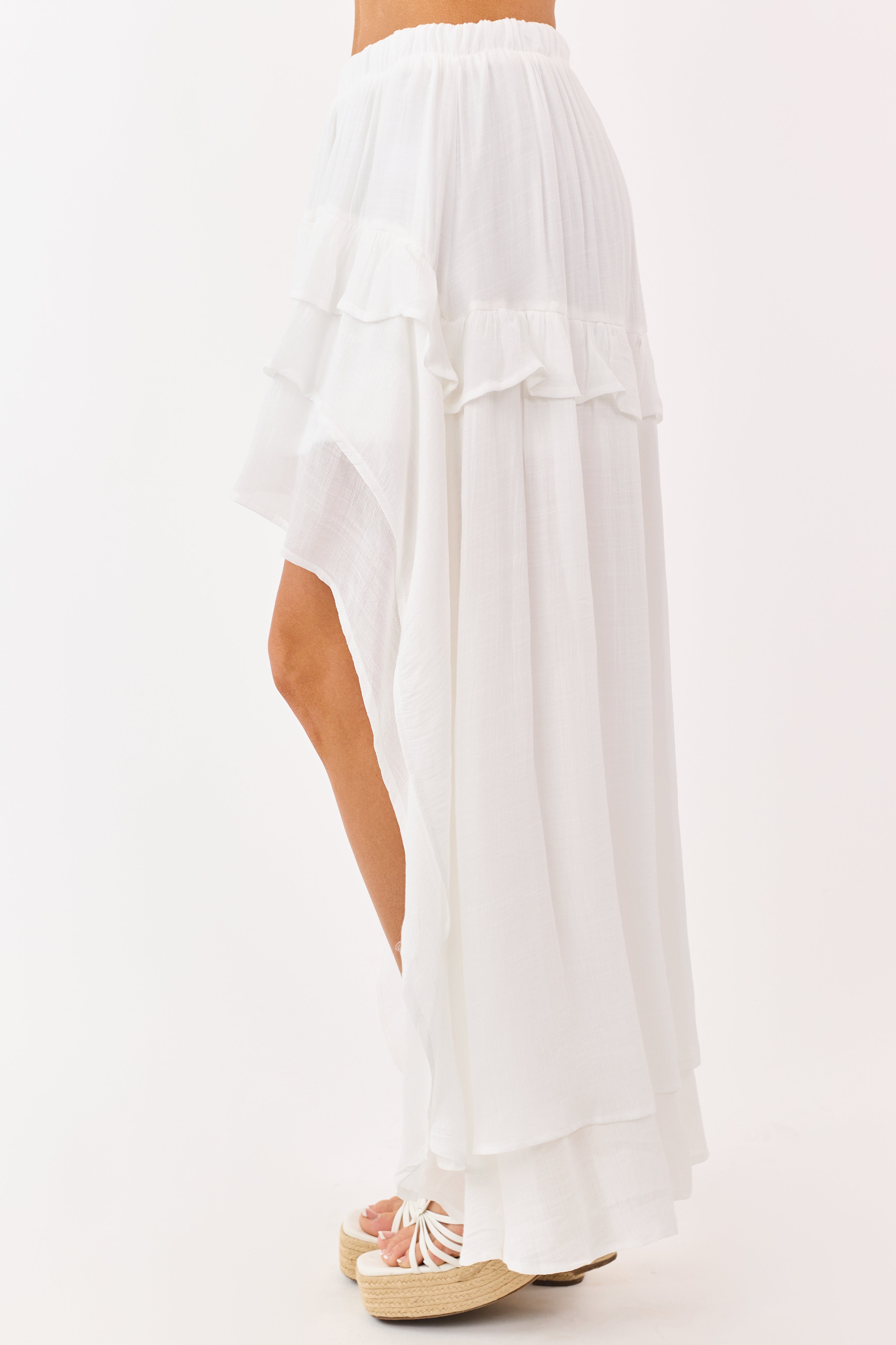 Off White Waterfall High-Low Hem Maxi Skirt