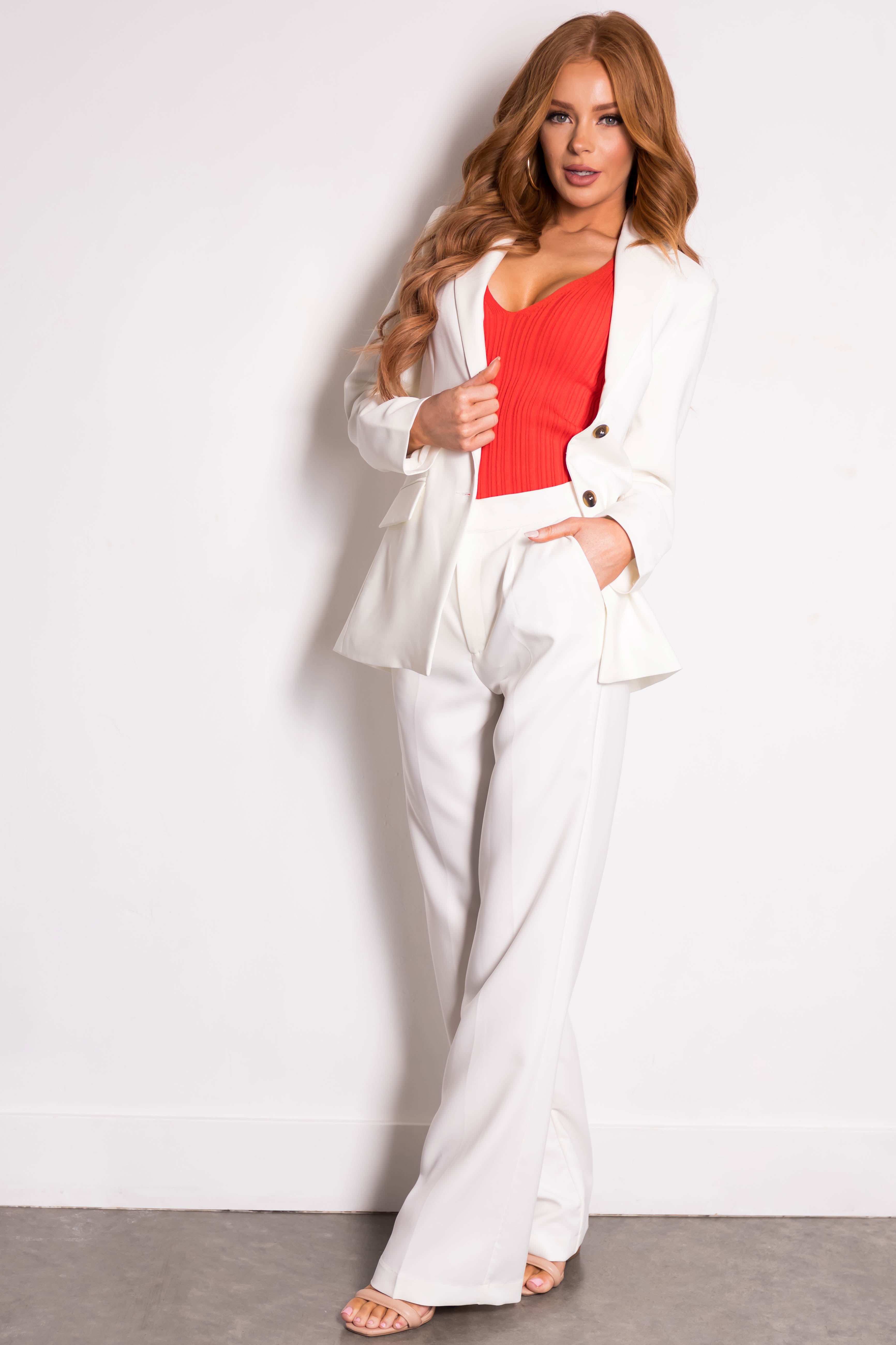 Off White Wide Leg Elastic Waist Woven Pants | Lime Lush