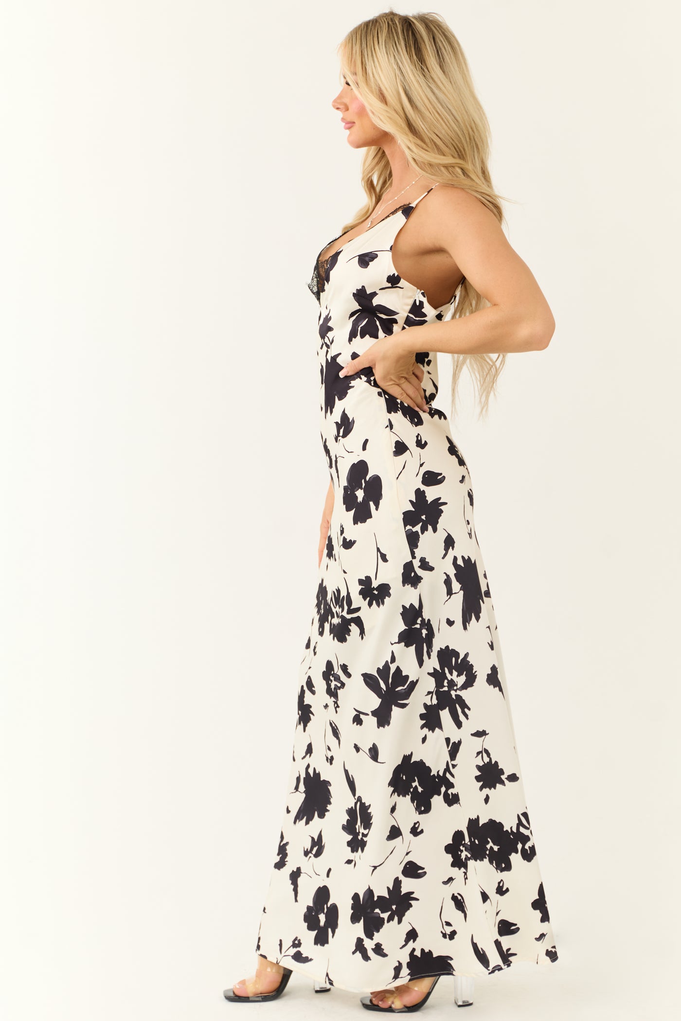 black and white floral dress Long Sleeve Floral Two Piece Midi Dress Black White
