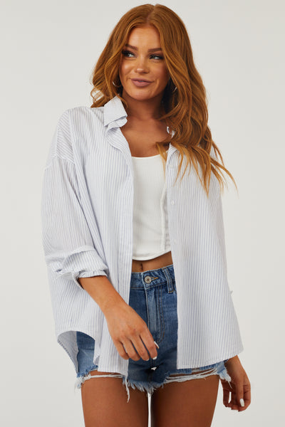 Off White and Blue Stripped Button Up Top