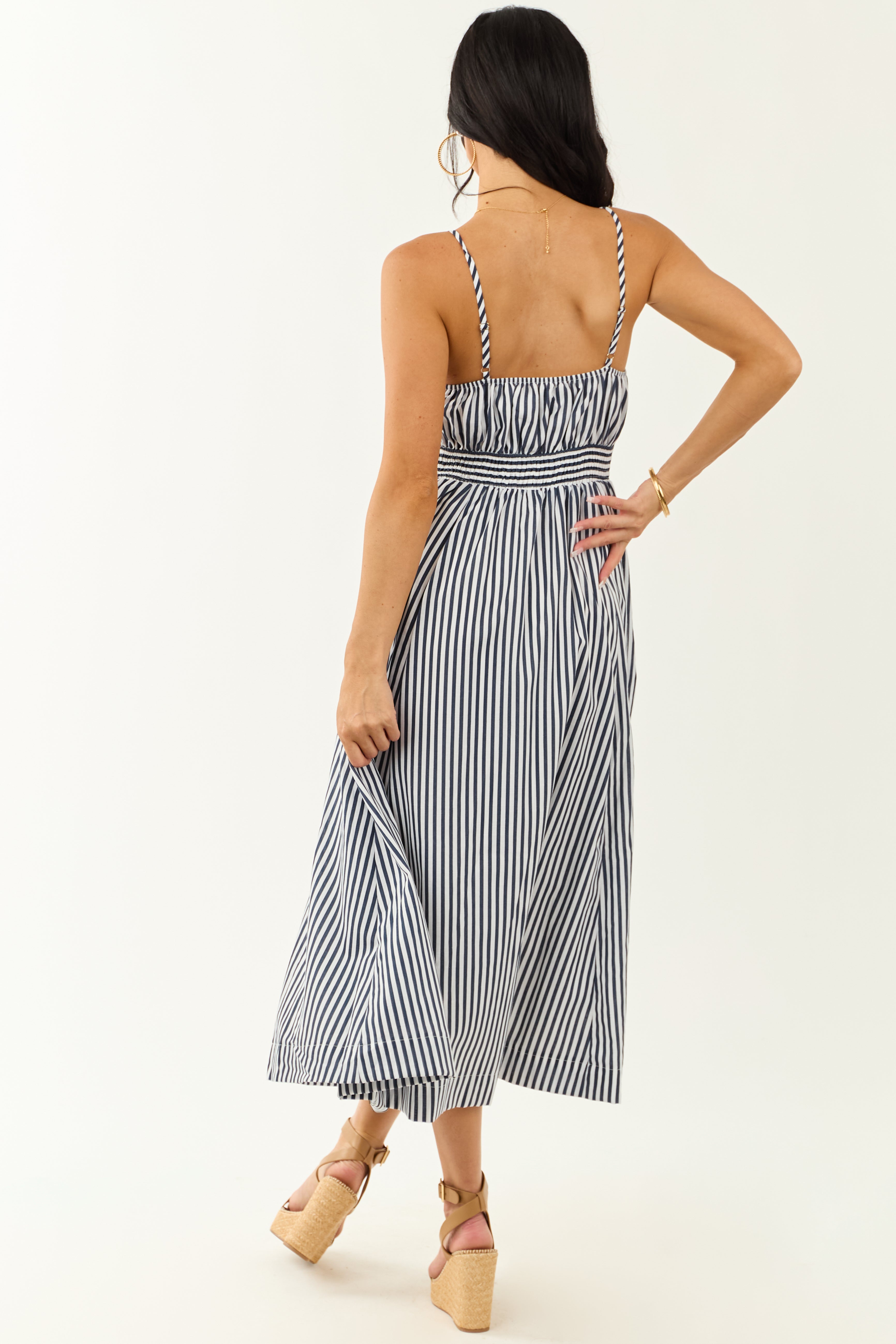 sweetheart sleeveless midi dress in stripe BLUE & WHITE STRIPE SWEETHEART BUTTON DOWN SLEEVELESS MIDI DRESS Chic And Sage Boutique