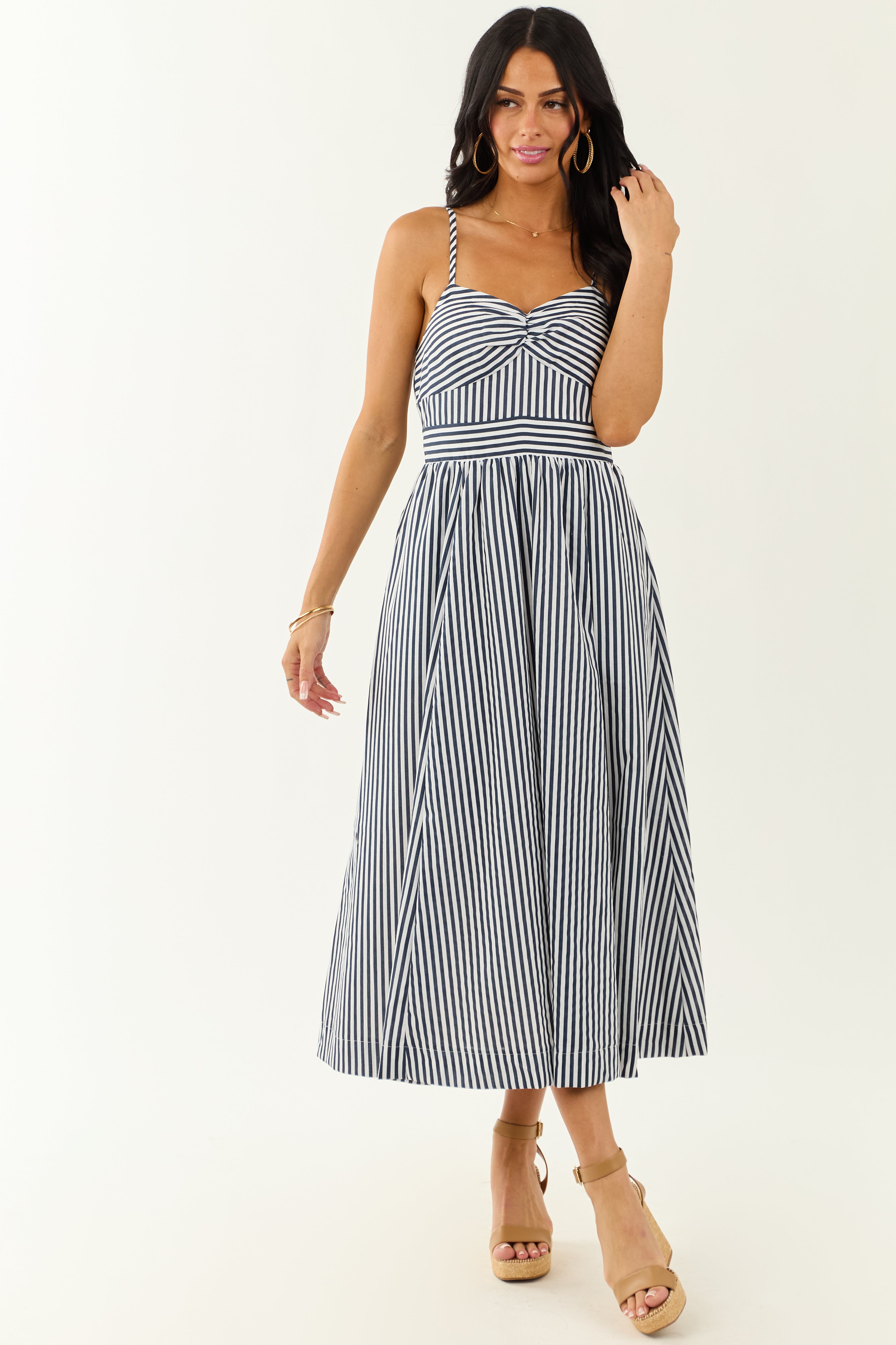 navy white midi dress Navy and Off White Knit Top Midi Dress