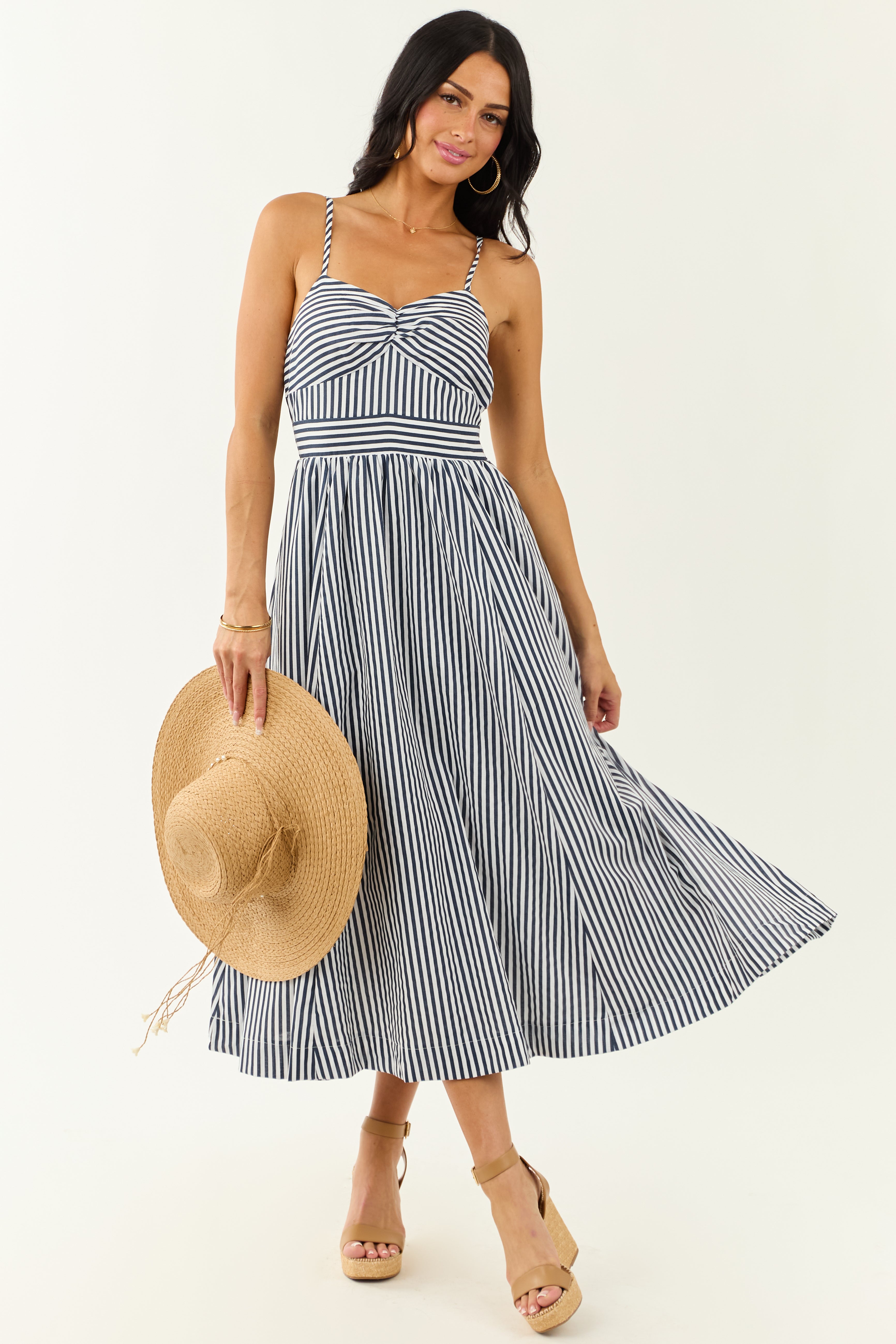 Off White and Navy Striped Sweetheart Midi Dress | Lime Lush Boutique Off White and Navy Striped Sweetheart Midi Dress | Lime Lush Boutique