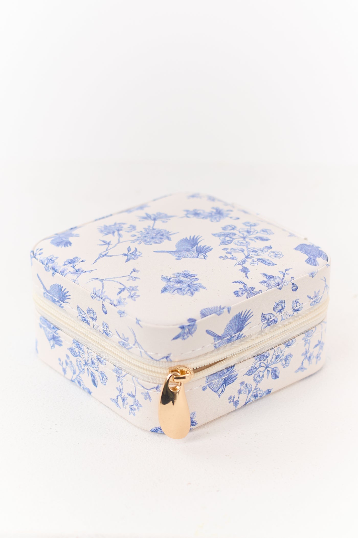 Off White Bird and Floral Print Portable Jewelry Box