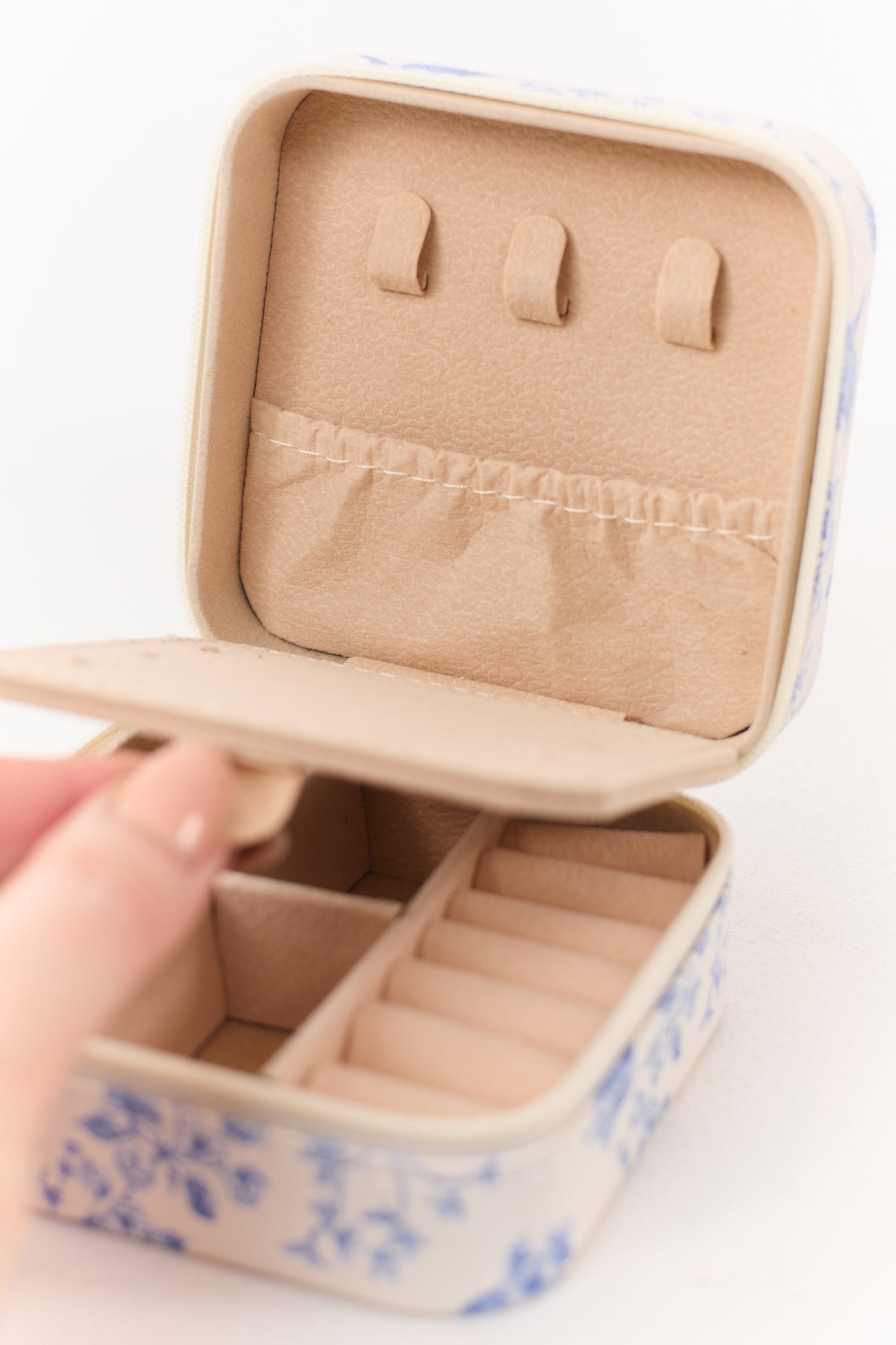 Off White Bird and Floral Print Portable Jewelry Box