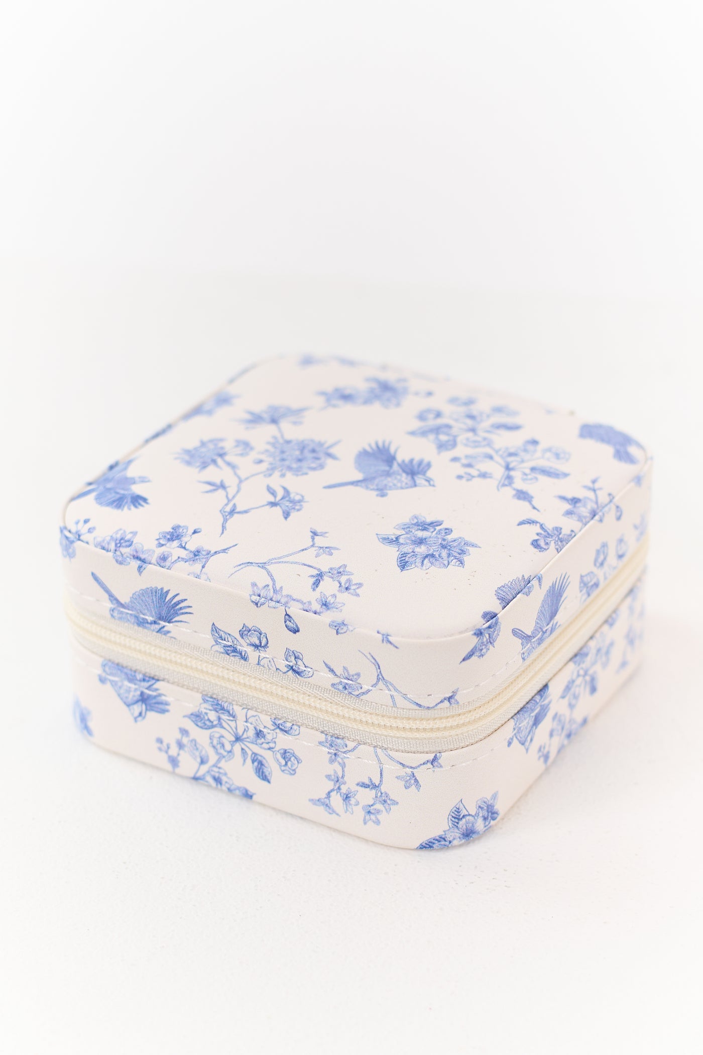 Off White Bird and Floral Print Portable Jewelry Box