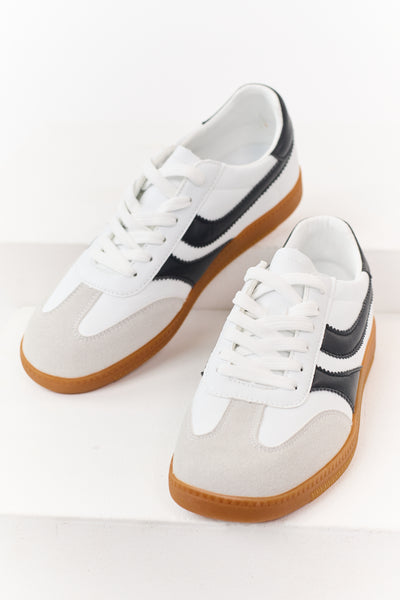Off White Contrast Detail Lace Up Sneakers