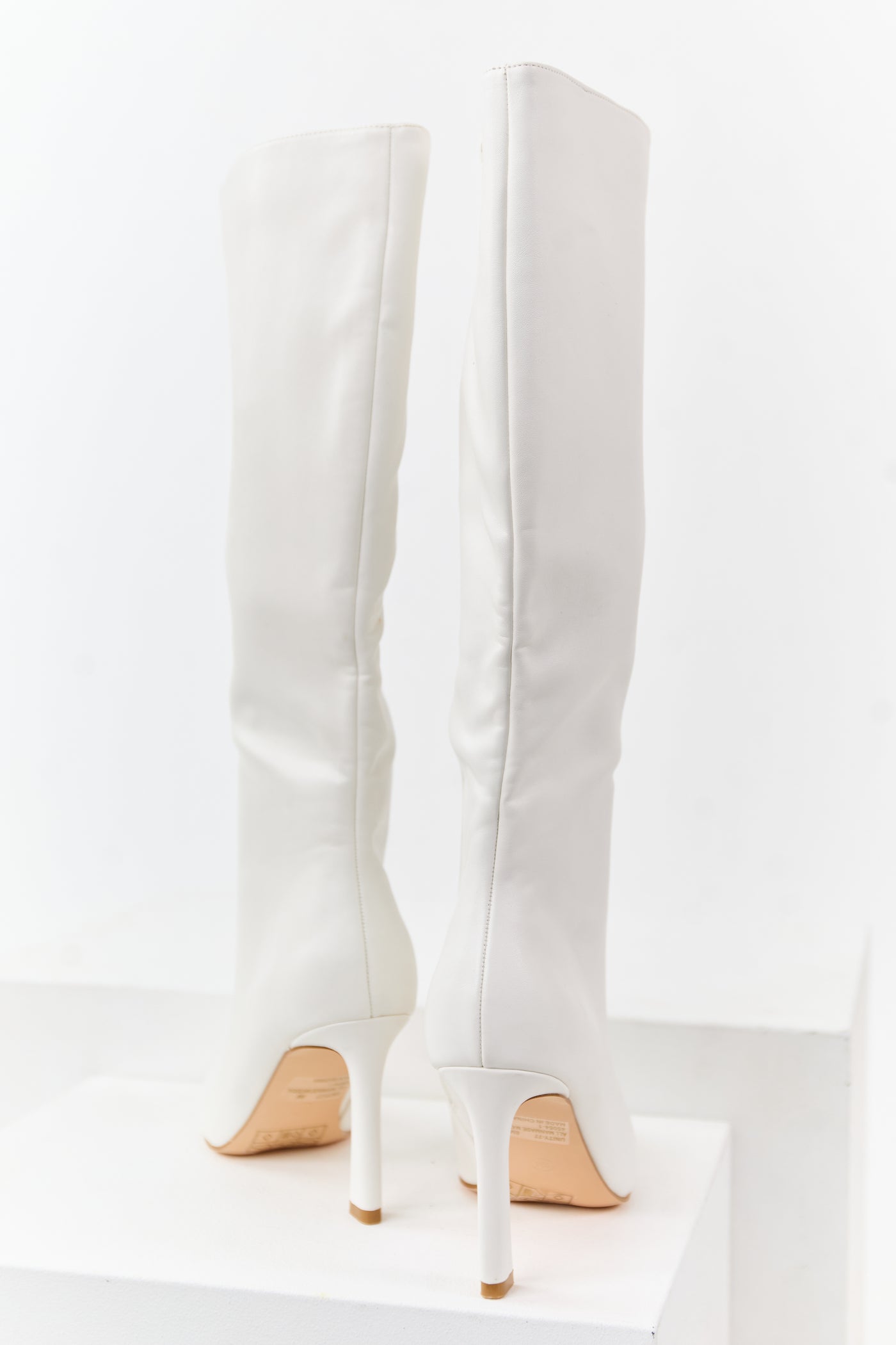 Off White Faux Leather High Heel Tall Boots