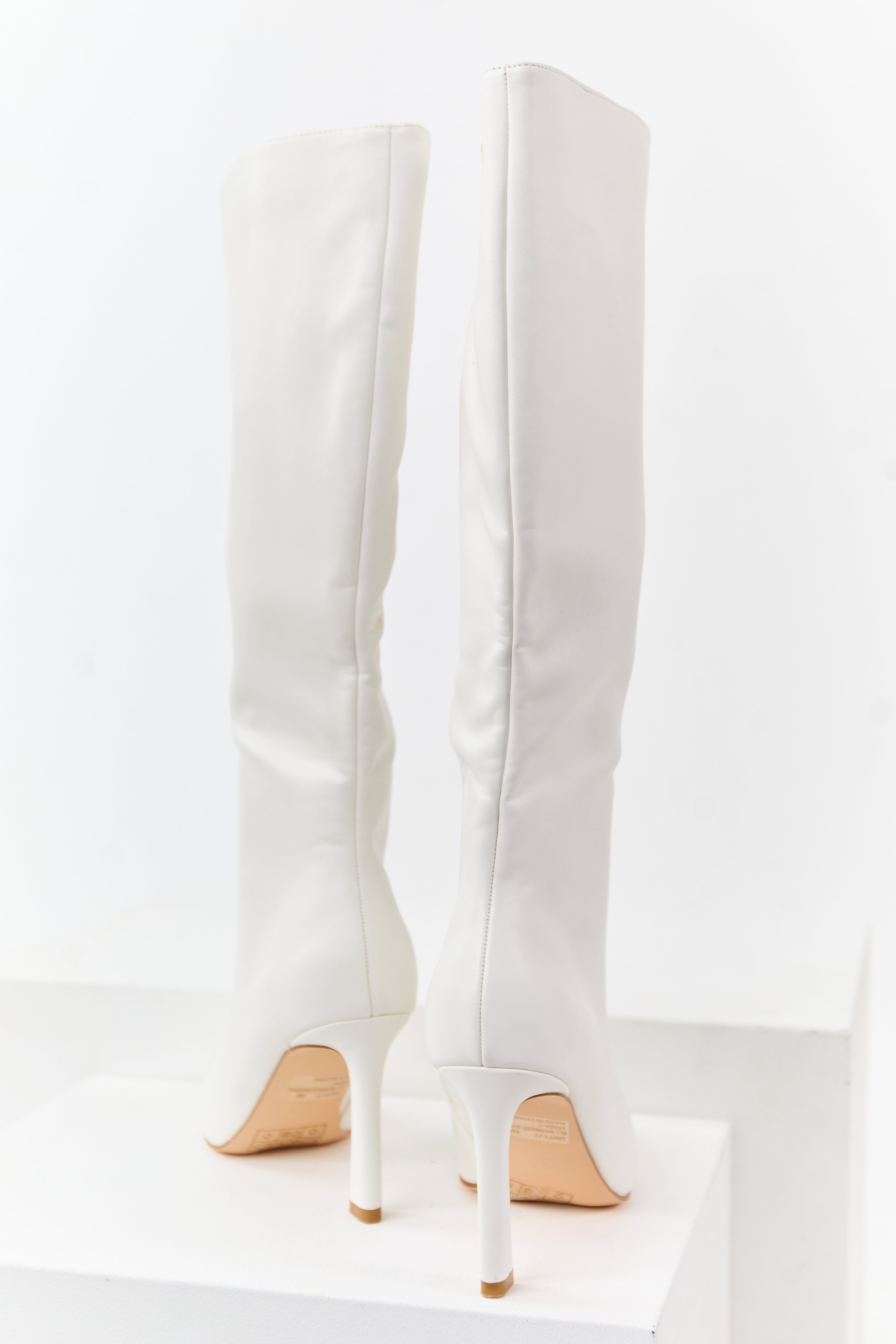 Off White Faux Leather High Heel Tall Boots