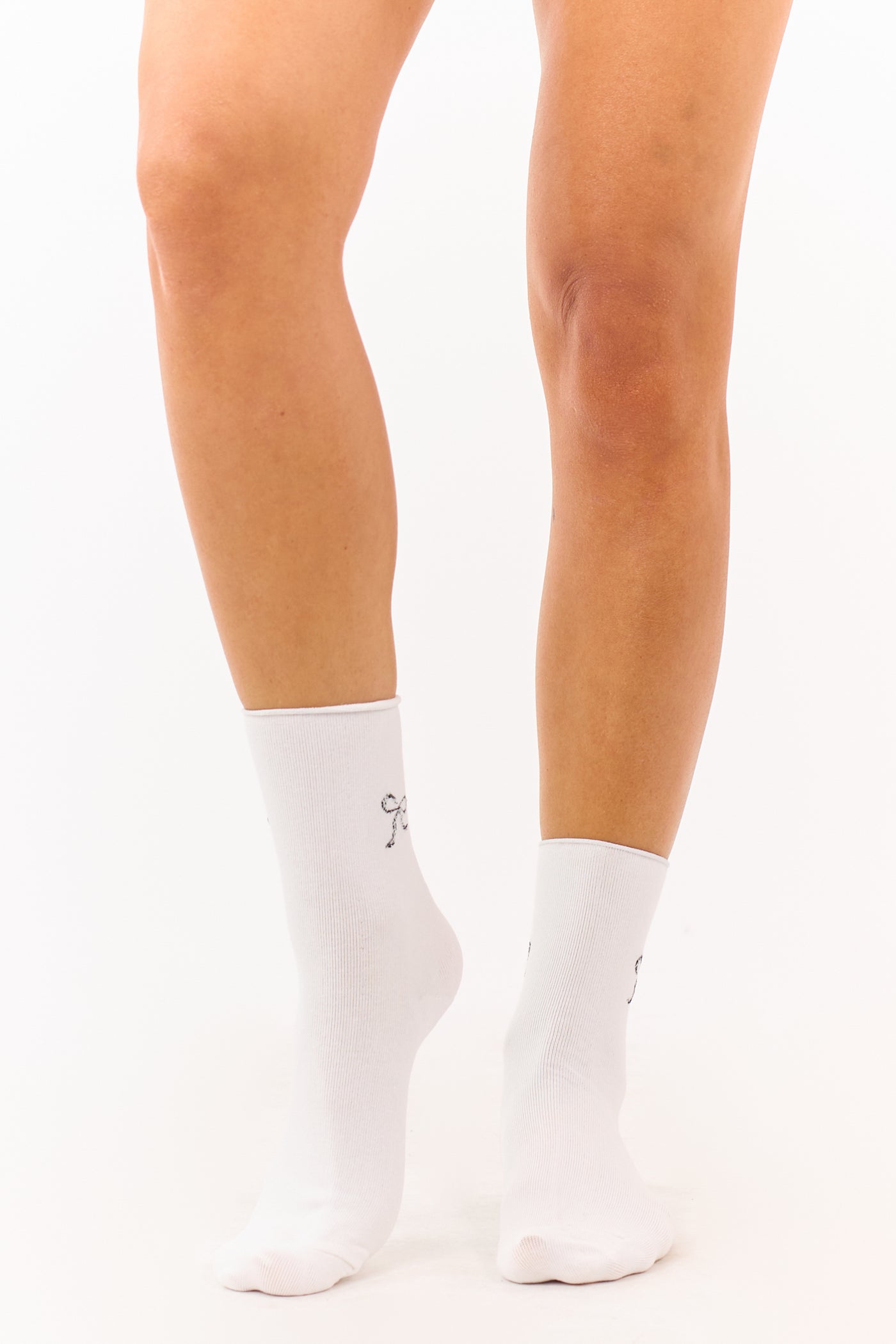 Off White Ribbon Bow Knit Detail Crew Socks