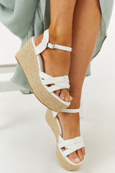 Off White Strappy Open Toe Espadrille Wedges