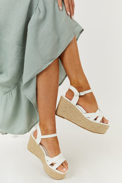 Off White Strappy Open Toe Espadrille Wedges