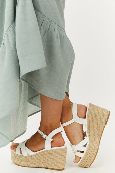 Off White Strappy Open Toe Espadrille Wedges