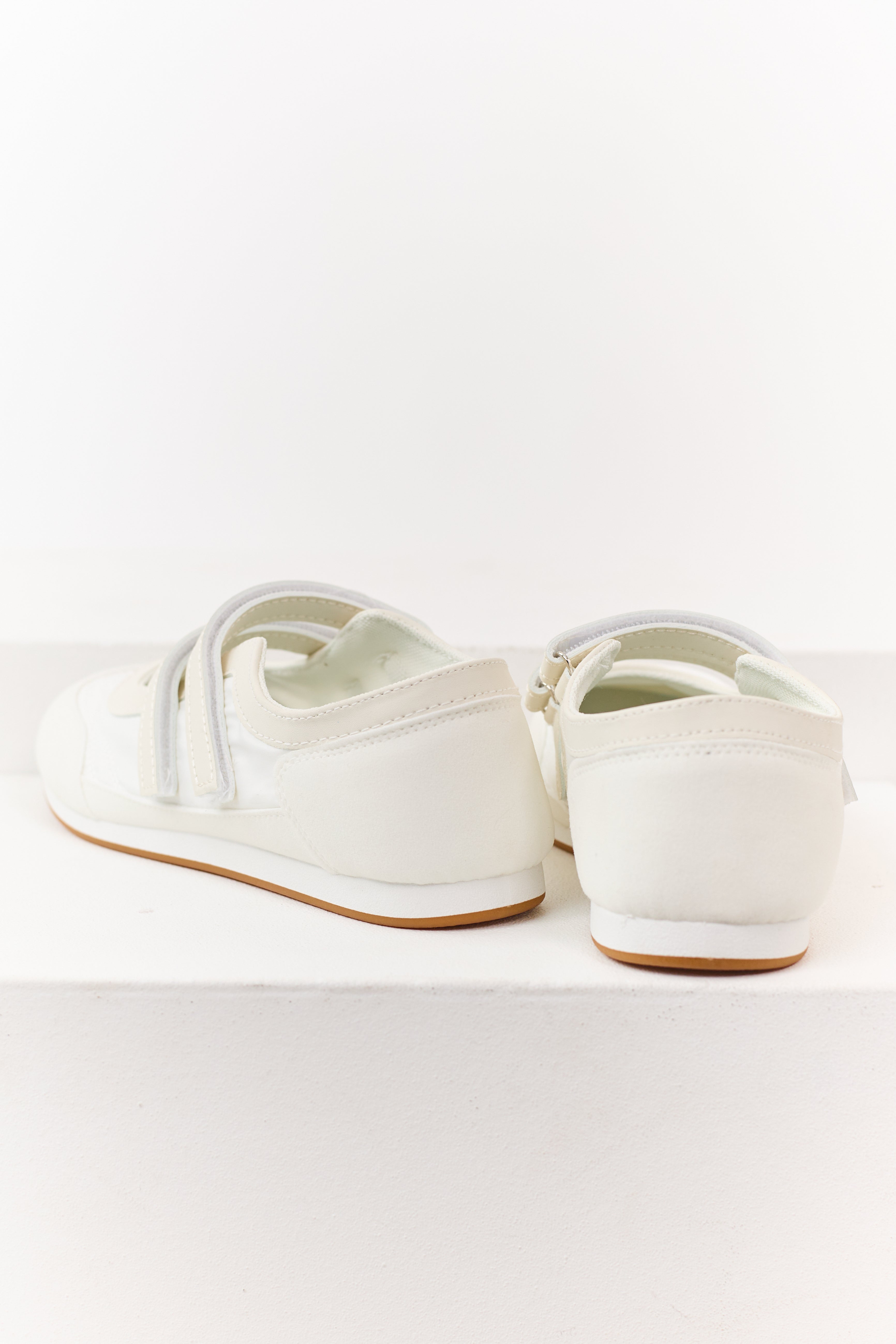 Off White Velcro Strap Sporty Ballet Sneakers