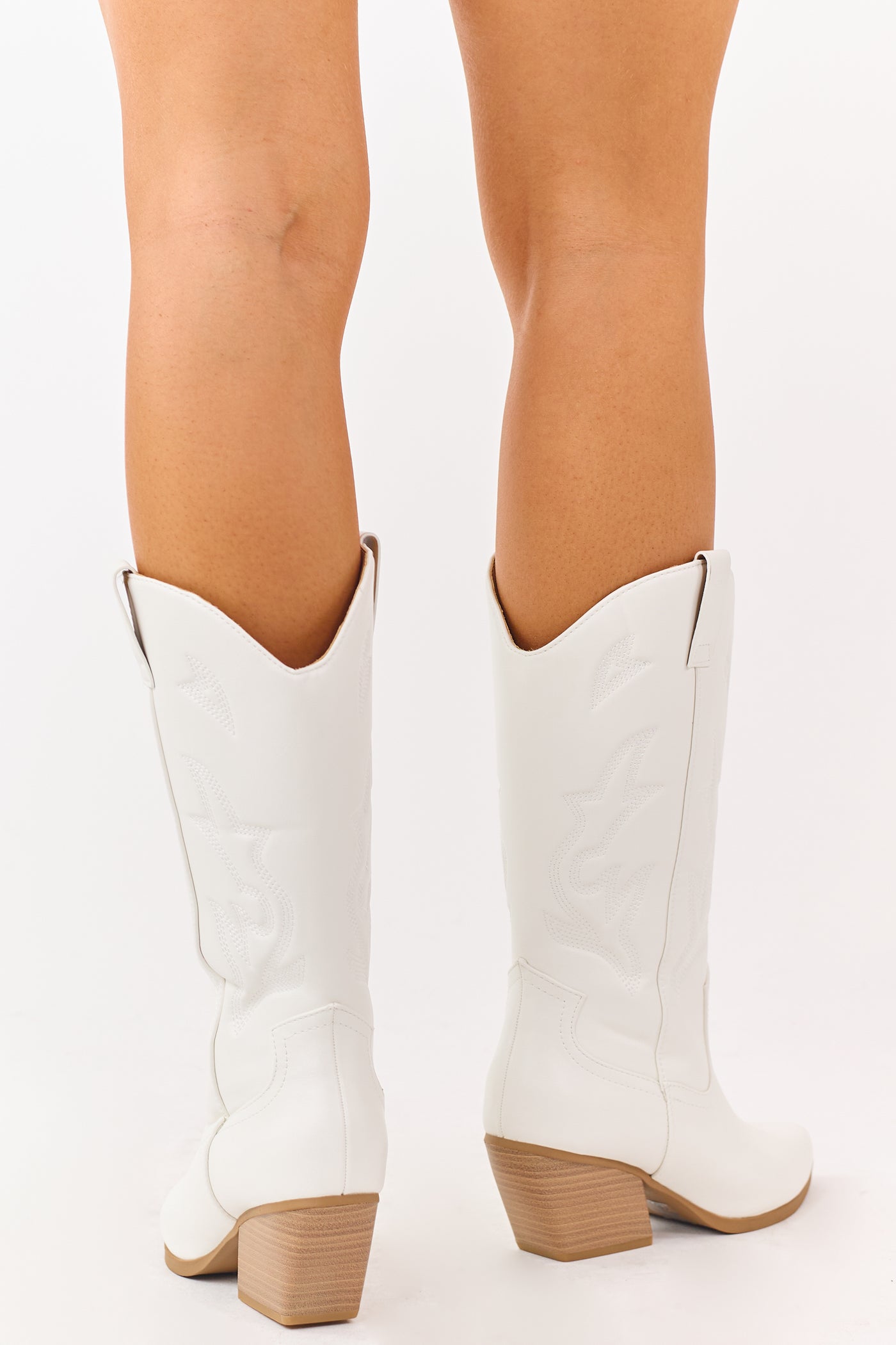 Off White Western Embroidered Cowboy Boots