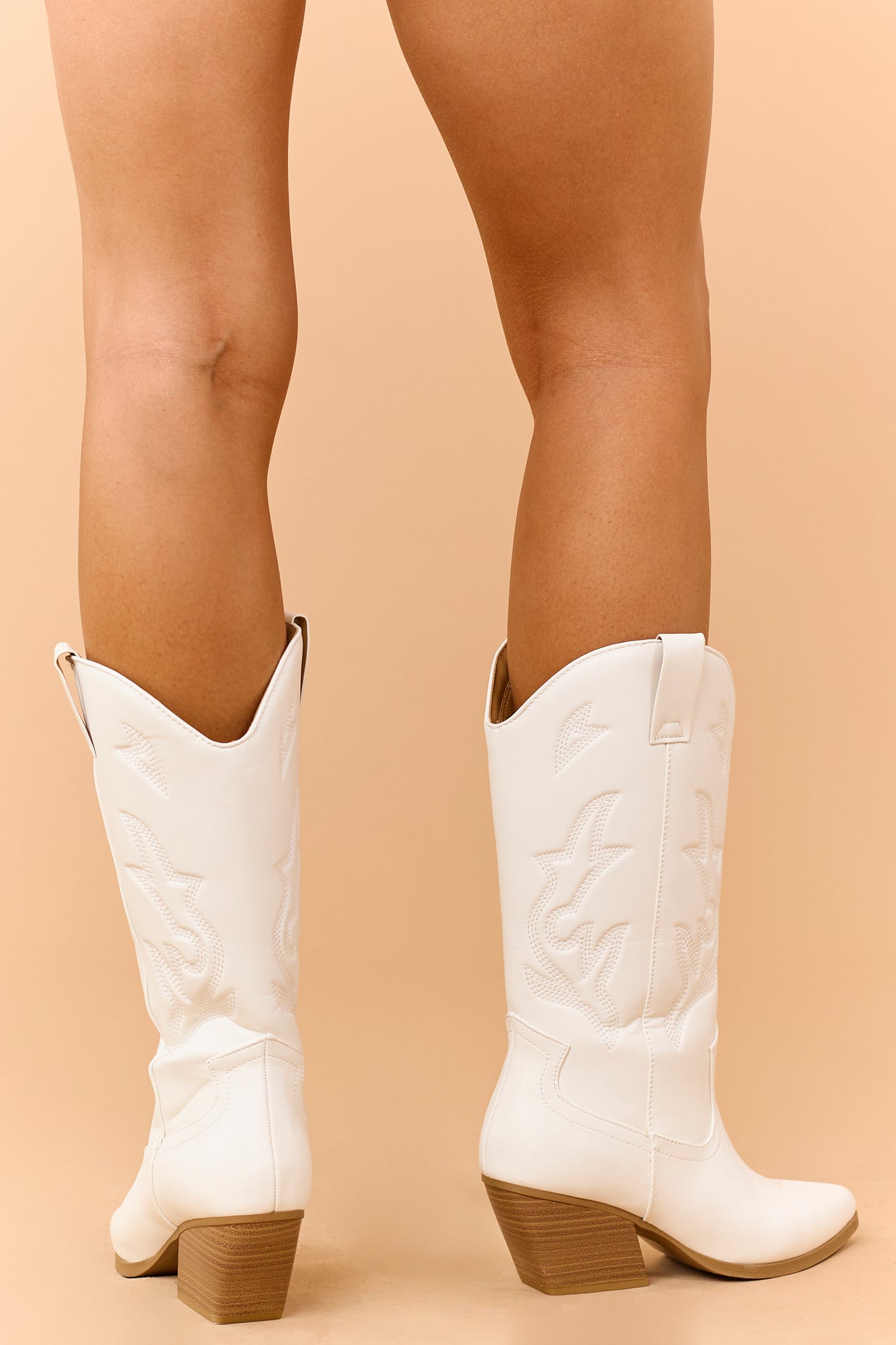Off White Western Embroidered Cowboy Boots