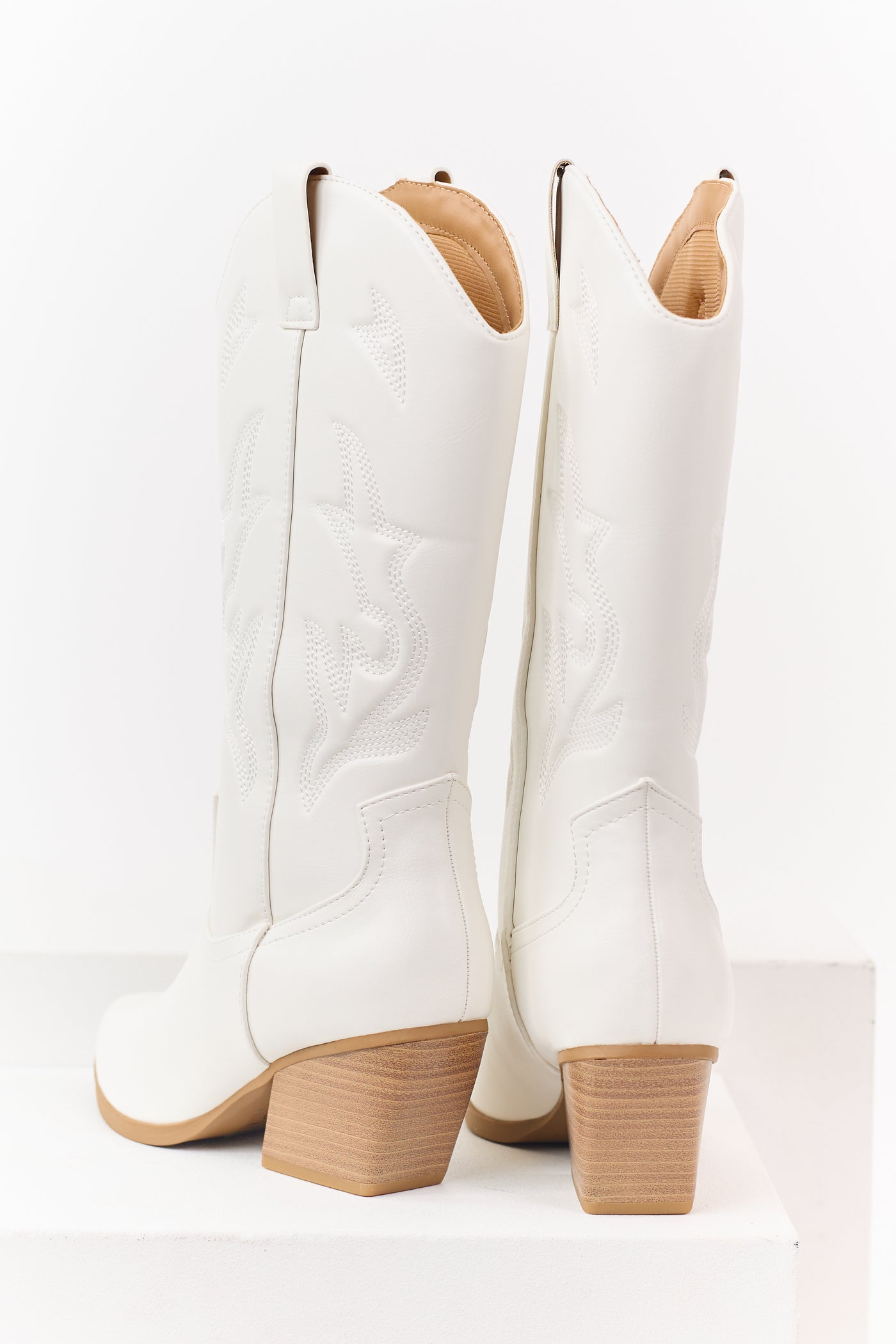 Off White Western Embroidered Cowboy Boots