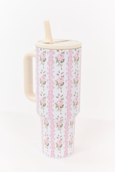 Off White and Blush Floral Print 40oz Tumbler