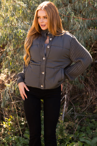 Olive Button Up Long Sleeve Sweater Jacket