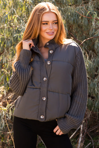 Olive Button Up Long Sleeve Sweater Jacket