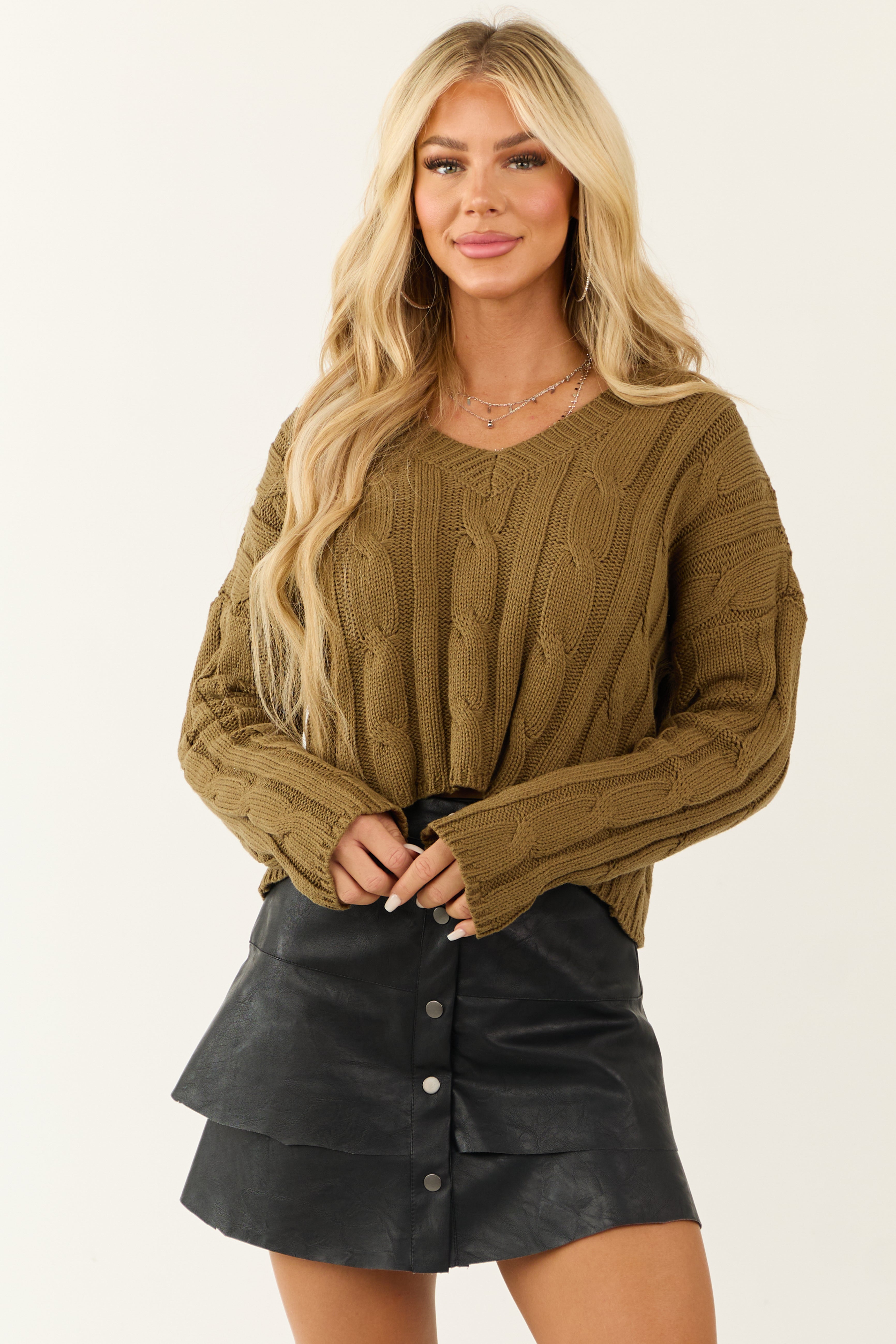 Lime Cropped Turtleneck Fuzzy Sweater | Lime Lush Boutique