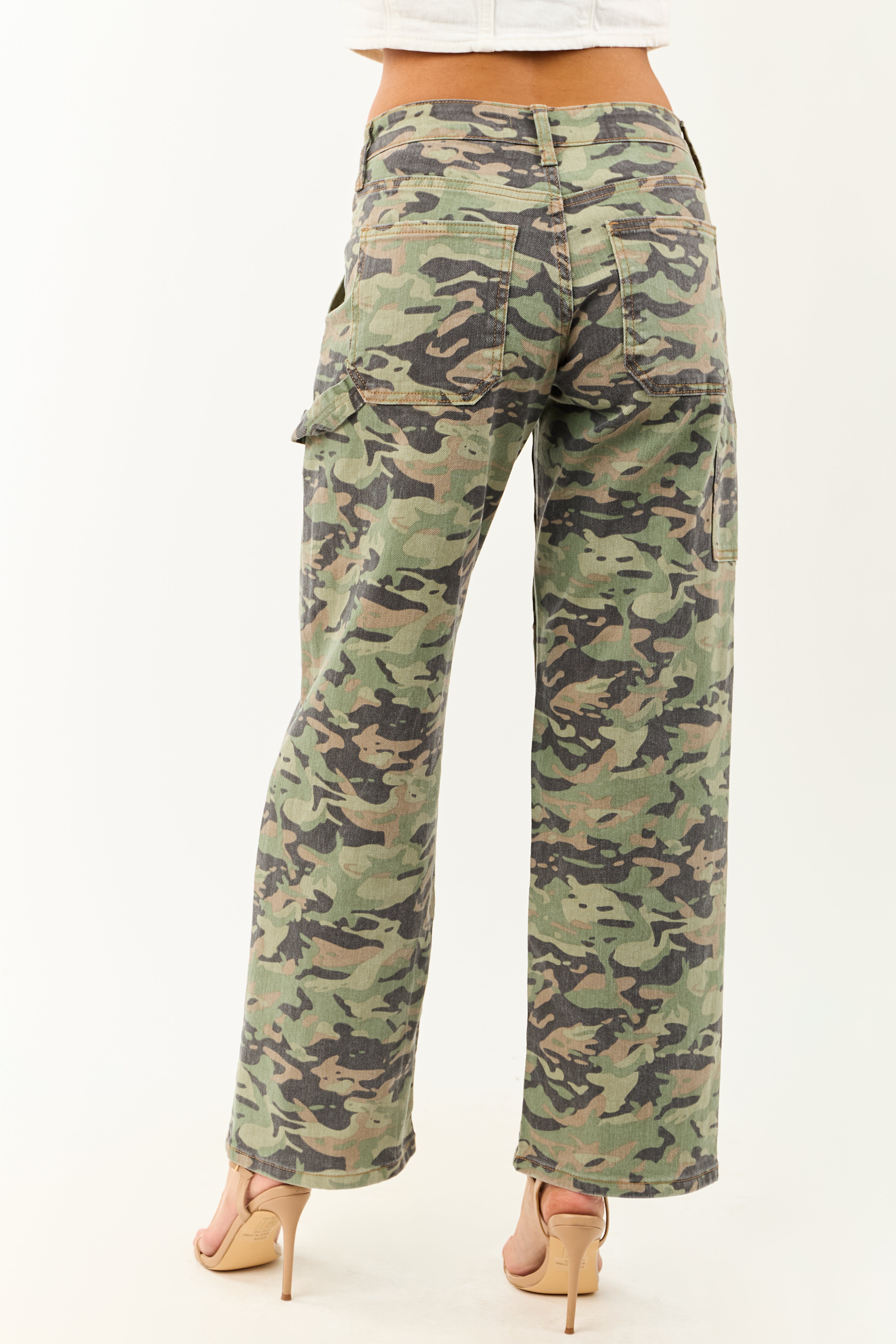 Olive Camo High Rise Straight Leg Carpenter Jeans