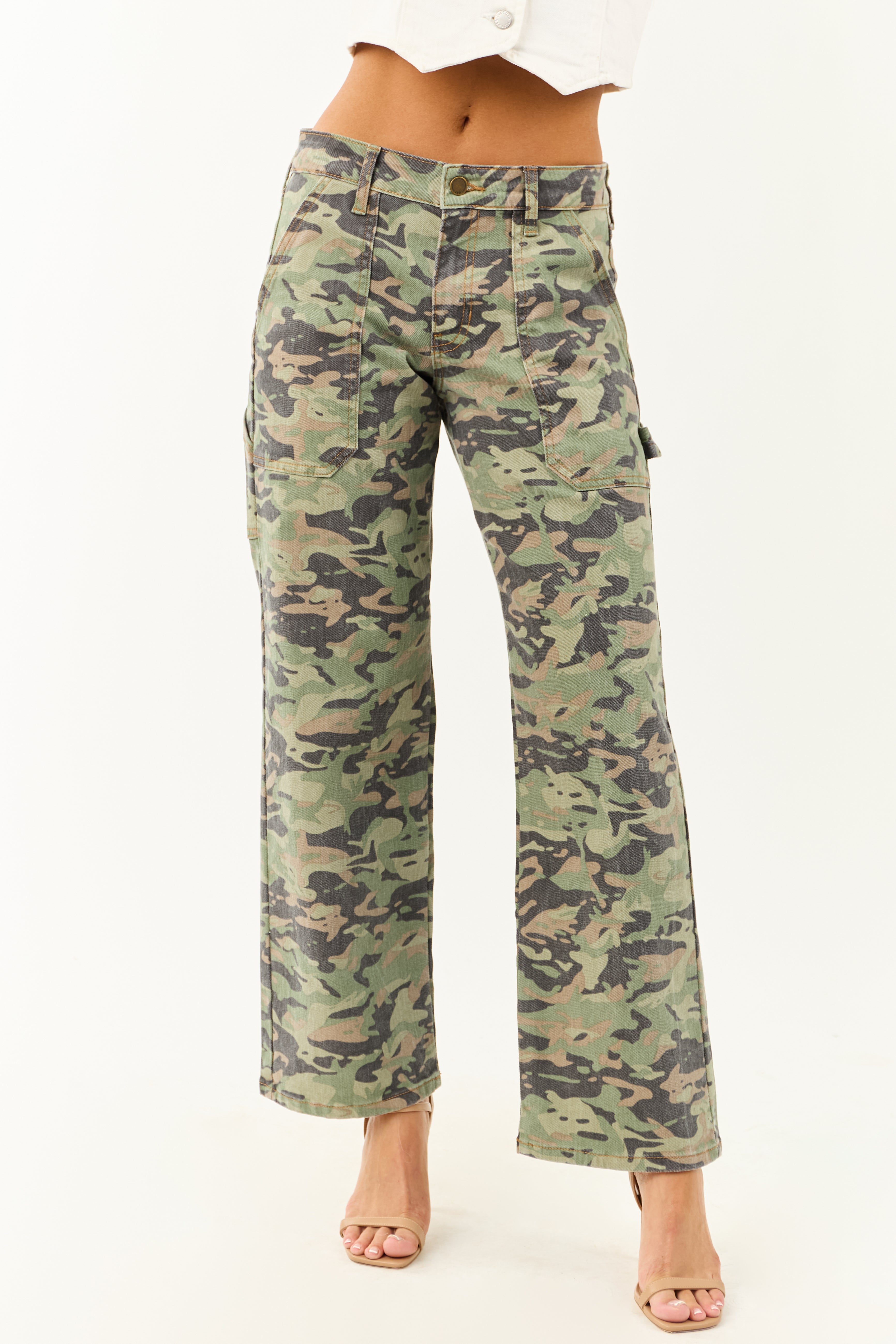 Olive Camo High Rise Straight Leg Carpenter Jeans
