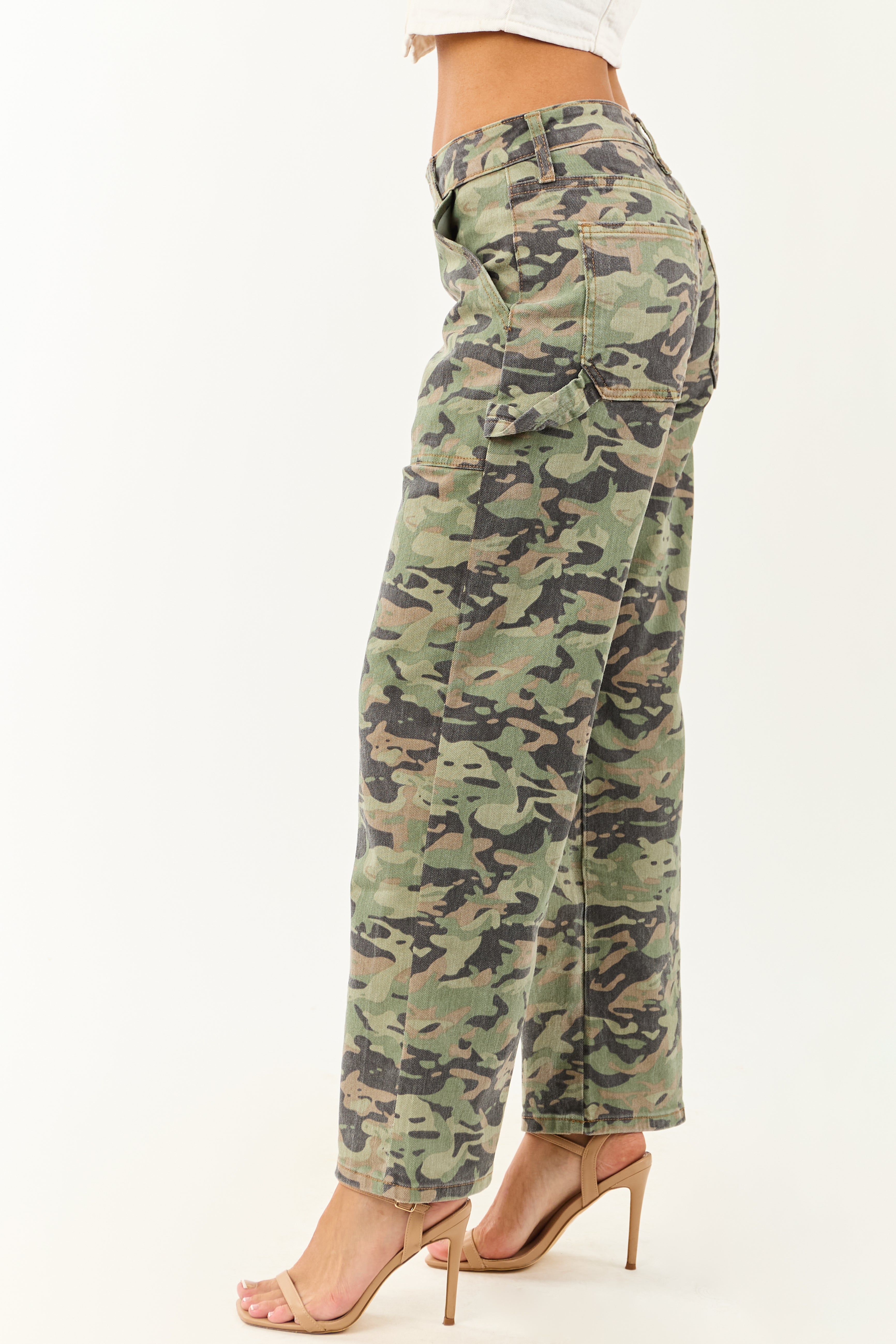 Olive Camo High Rise Straight Leg Carpenter Jeans