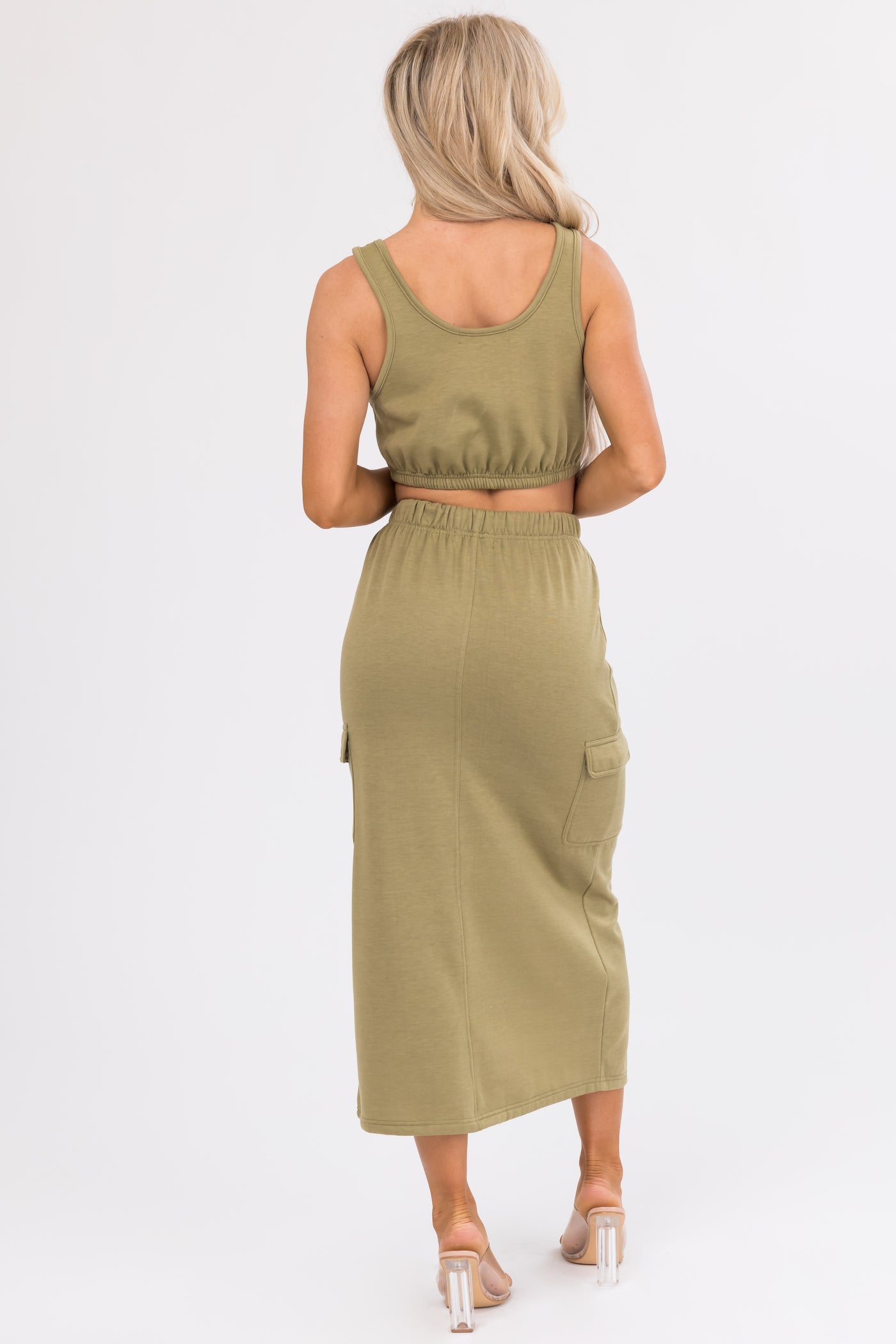 Olive Crop Top and Cargo Skirt Set