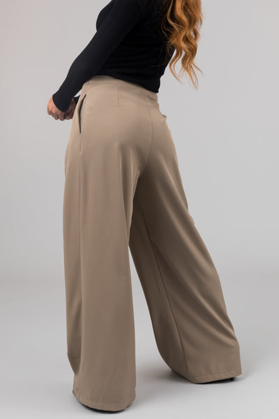 Olive Front Tie Pleated Wide Leg Pants