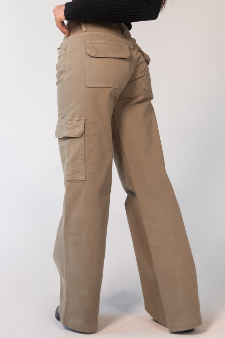 Olive Mid Rise Wide Leg Cargo Jeans