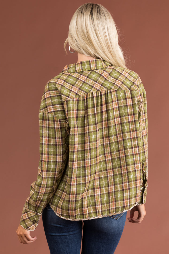Olive Plaid Double Chest Pocket Soft Flannel