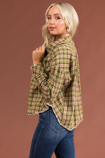 Olive Plaid Double Chest Pocket Soft Flannel