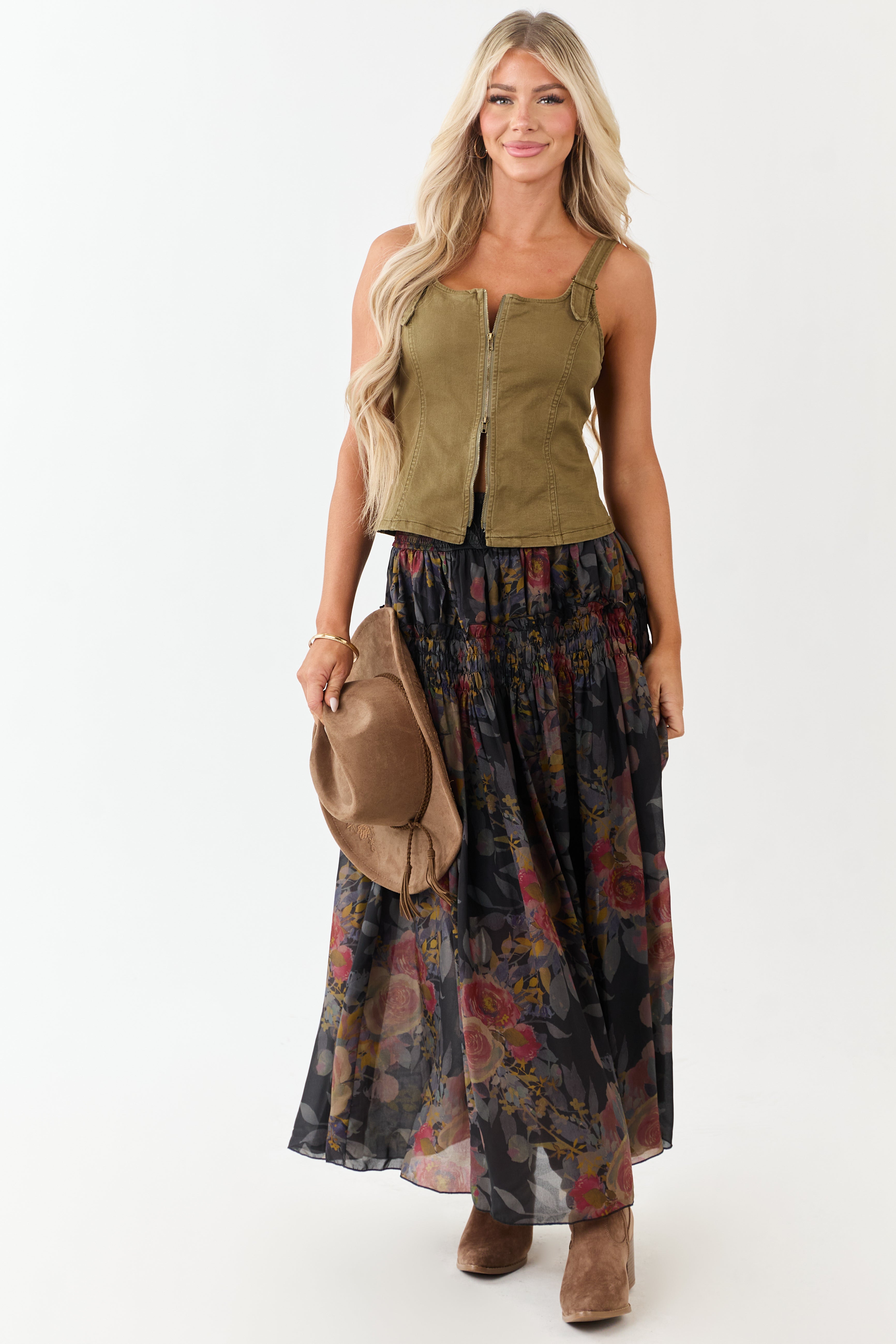 MEDI 2WAY DENIM LIKE OVER TANK TOP ベージュ Lilah Reverse Seam Tank in Taupe