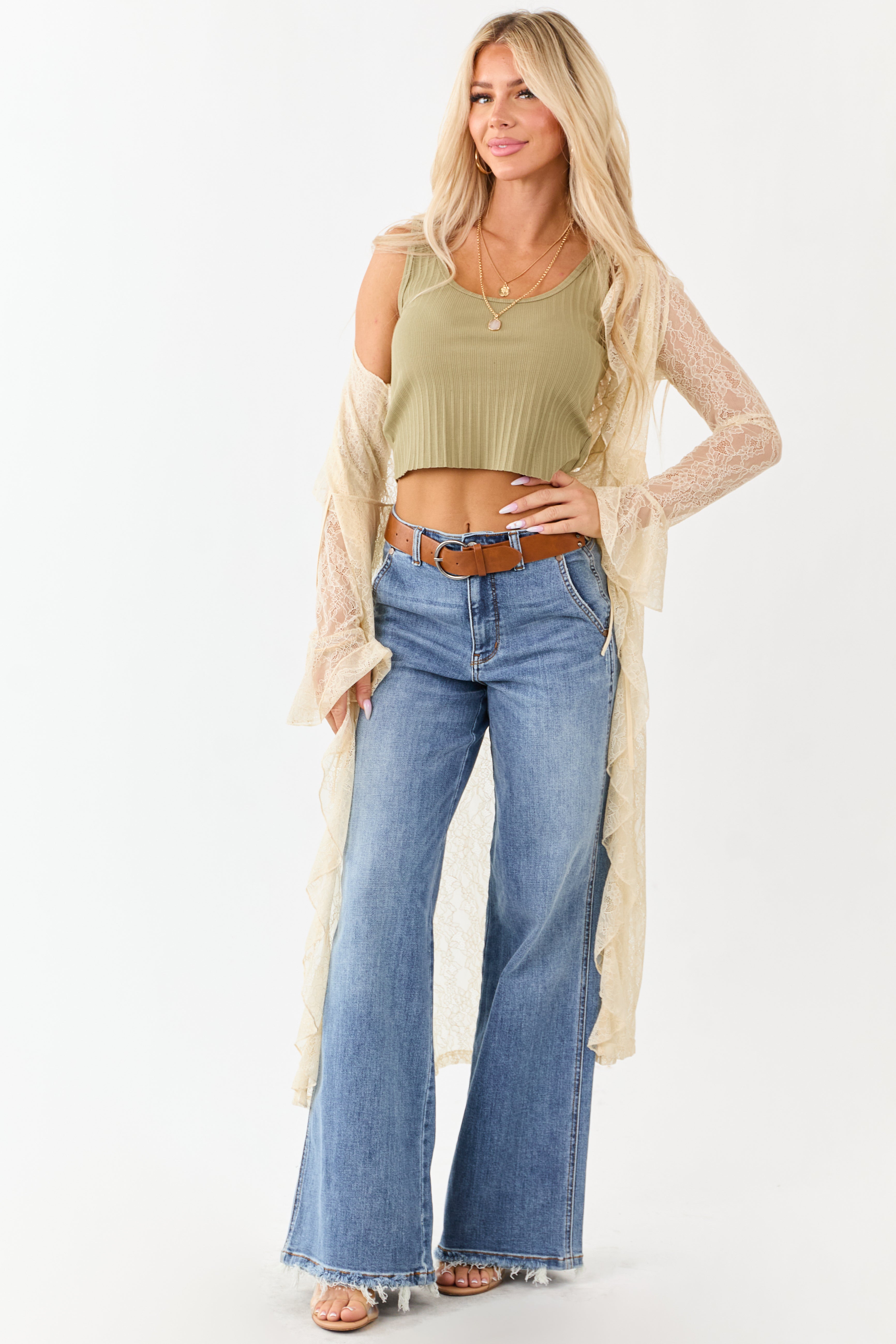 Olive Textured Ribbed Knit Cropped Tank Top | Lime Lush Boutique