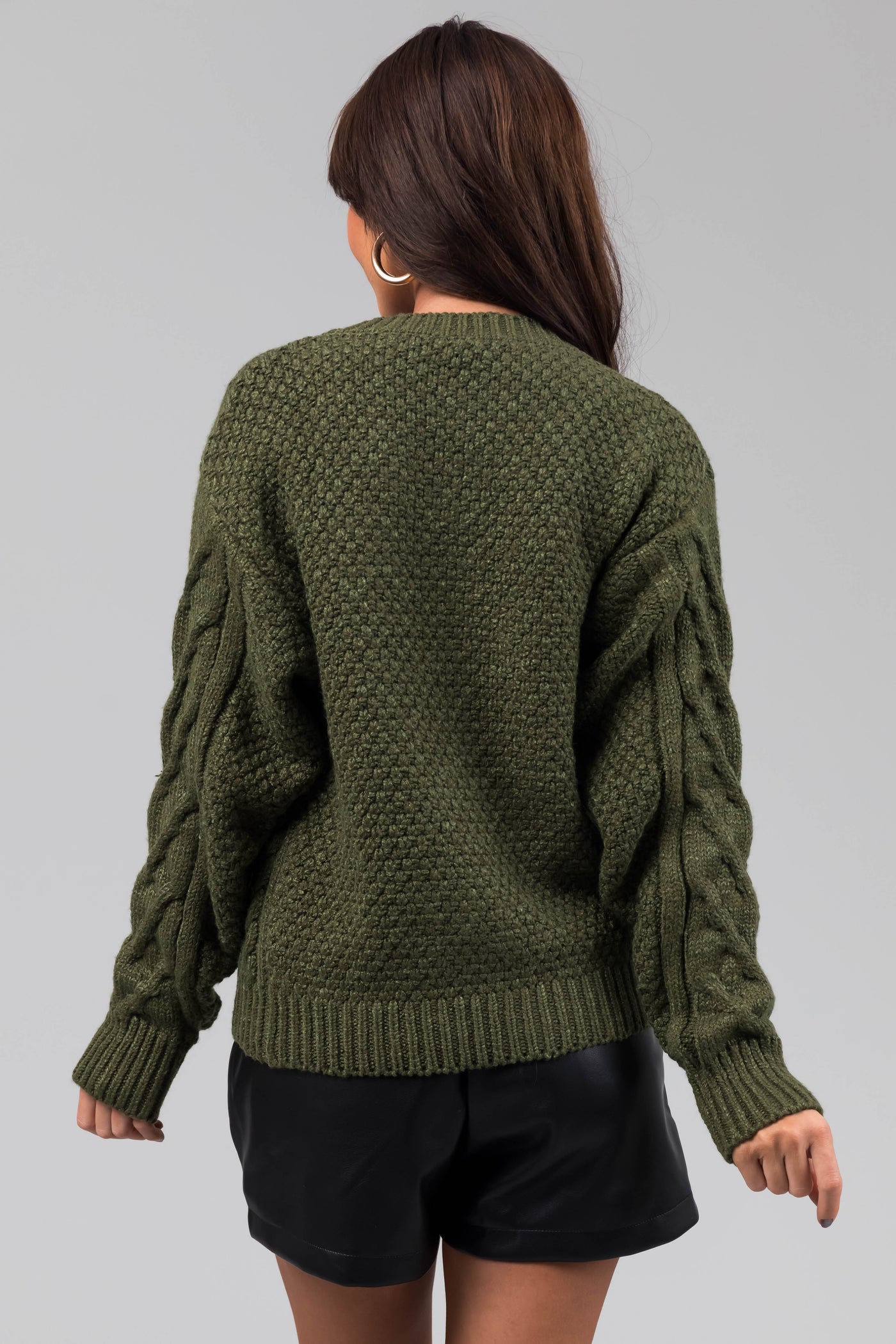 Olive Thick Cable Knit Button Cardigan