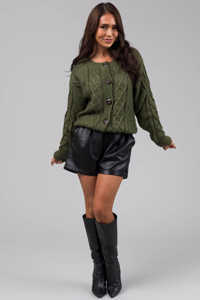 Olive Thick Cable Knit Button Cardigan