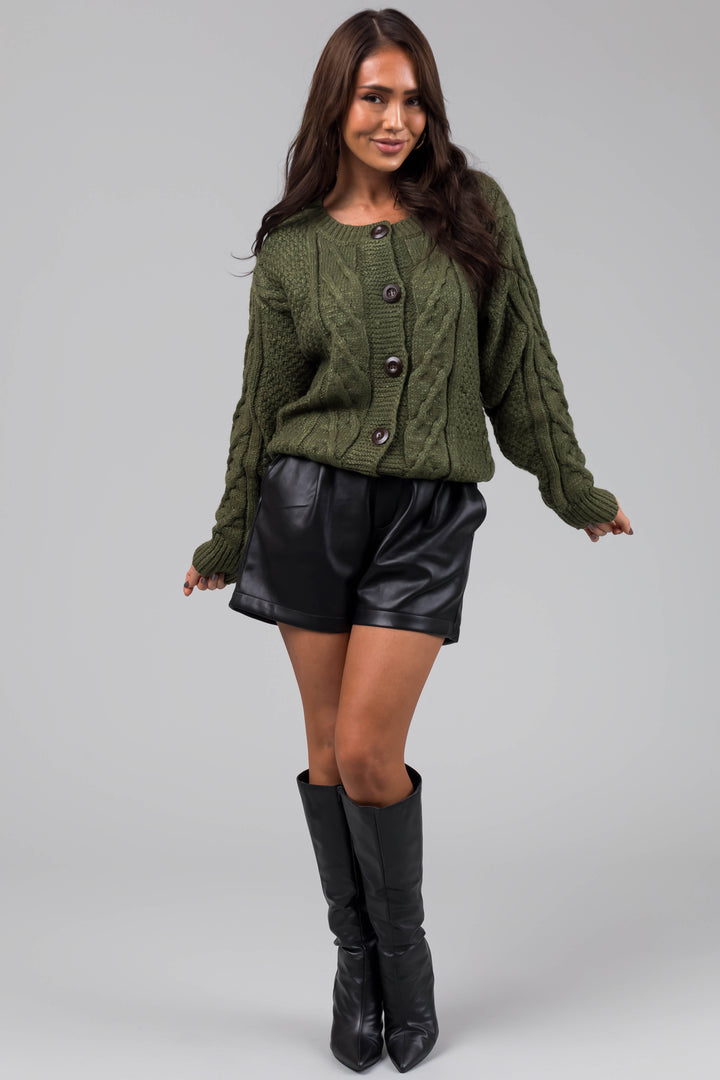 Olive Thick Cable Knit Button Cardigan