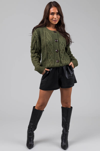 Olive Thick Cable Knit Button Cardigan