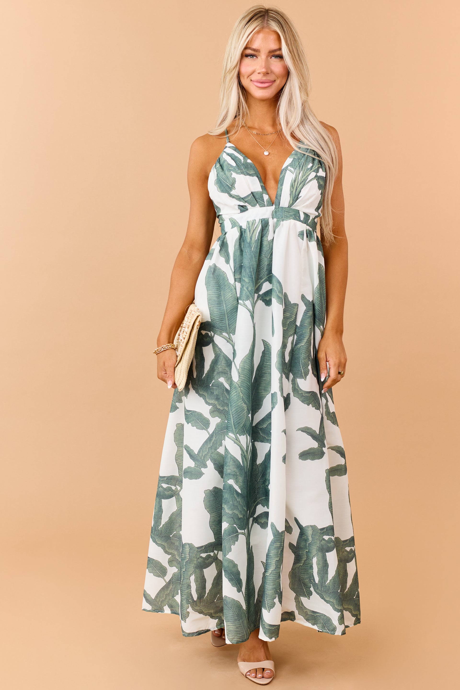 Miramar Maxi Dress — Green Floral V-Neck Maxi