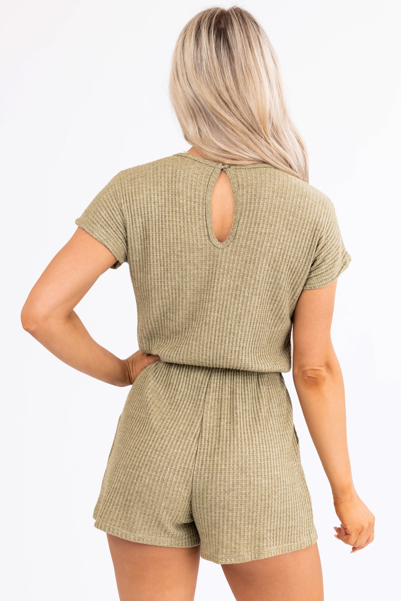 Olive Waffle Knit Button Front Romper