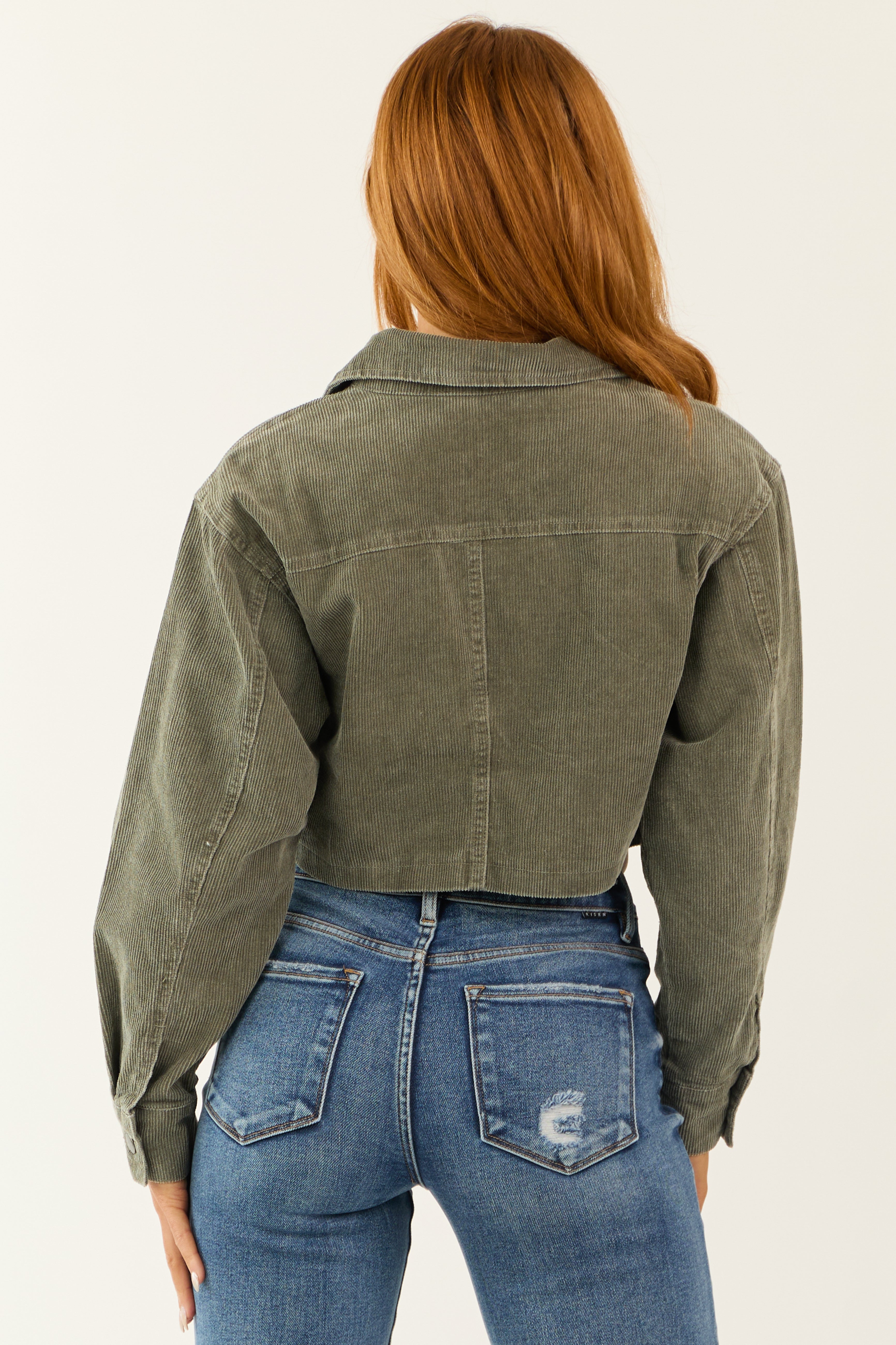 Olive Washed Corduroy Button Down Crop Jacket | Lime Lush Boutique